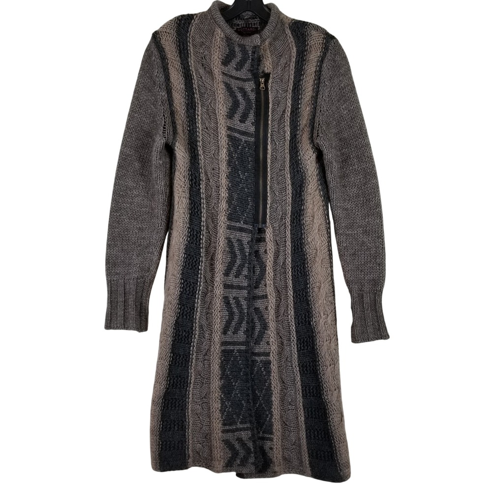 Gottardi Collection Italy Women Gray Alpaca Wool Blend Long Zip Cardigan Sweater